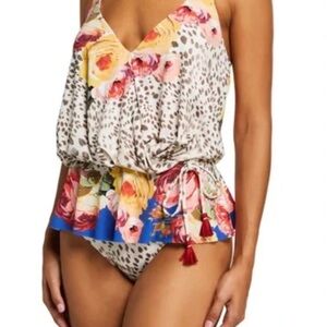 Johnny Was Floral and Leopard Print Swimsuit